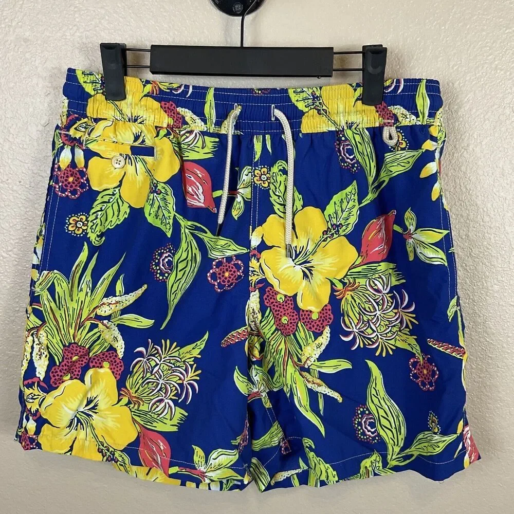 Polo Ralph Lauren Mens Swimwear Trunks Sz M Hawaiian Floral Beach‎ Tropical H3